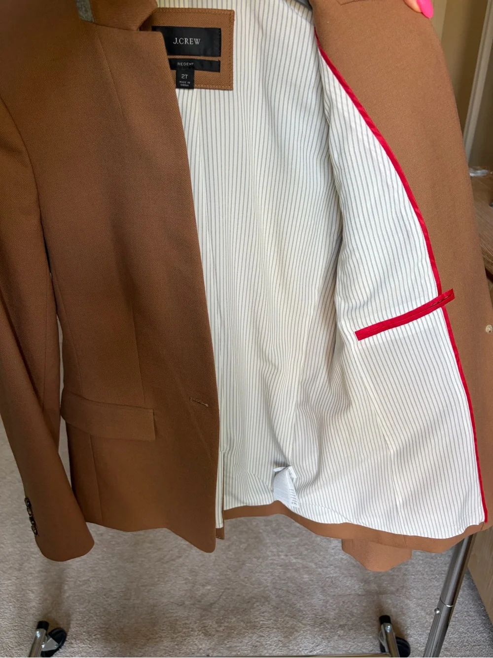 J. Crew Regent Blazer in Camel Tan with Gray Trim